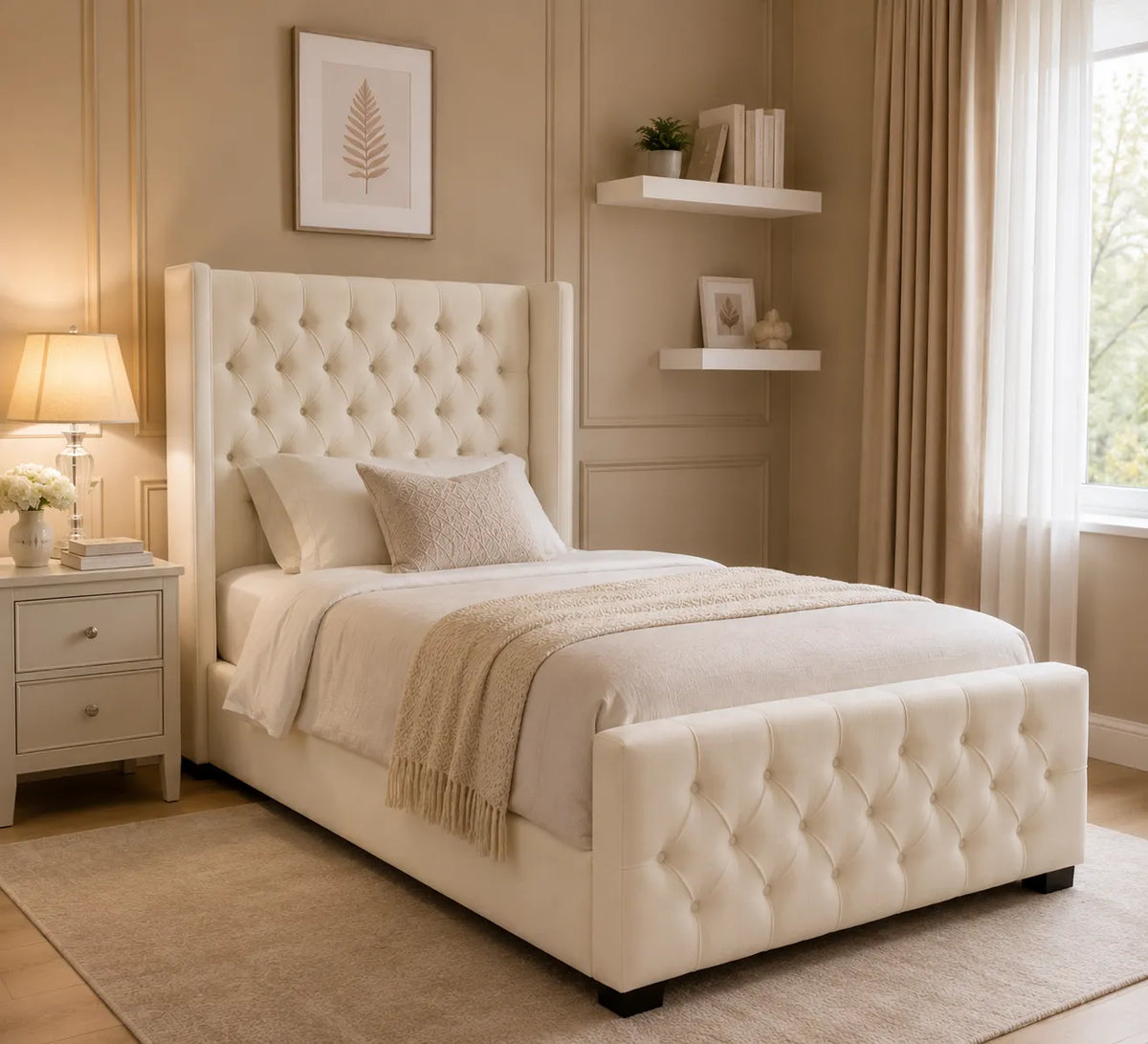 Chester Bed Frame – Luxury Upholstered Fabric Bed | Single, Double, Queen & King Size | Modern Bedroom Furniture