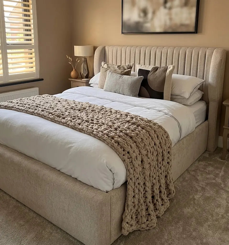 Luca Bed – Premium Upholstered Bed Frame | Single, Double, Queen & King Size | Elegant Fabric Headboard & Modern Luxury Bedroom Furniture