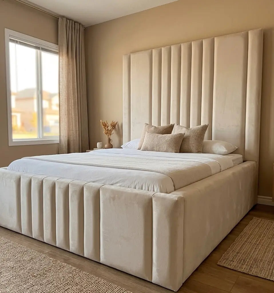Manhattan Napoli Bed – Luxury Upholstered Bed Frame | Single, Double, Queen & King Size | Premium Padded Headboard & Contemporary Bedroom Furniture