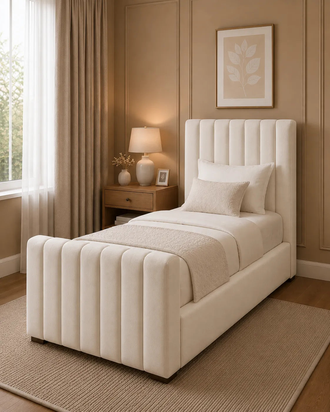 Miami Valentino Bed – Premium Fabric Bed with Statement Headboard | Single, Double, Queen & King Size | Modern Bedroom Furniture