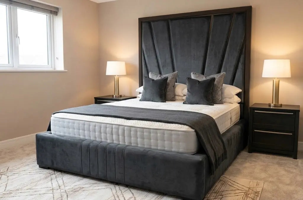Boston Short Bed – Premium Upholstered Bed Frame | Single, Double, Queen & King Size | Compact Padded Headboard & Modern Bedroom Furniture