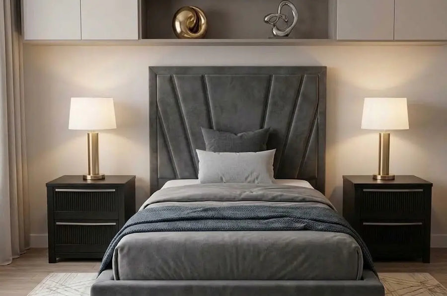 Boston Short Bed – Premium Upholstered Bed Frame | Single, Double, Queen & King Size | Compact Padded Headboard & Modern Bedroom Furniture