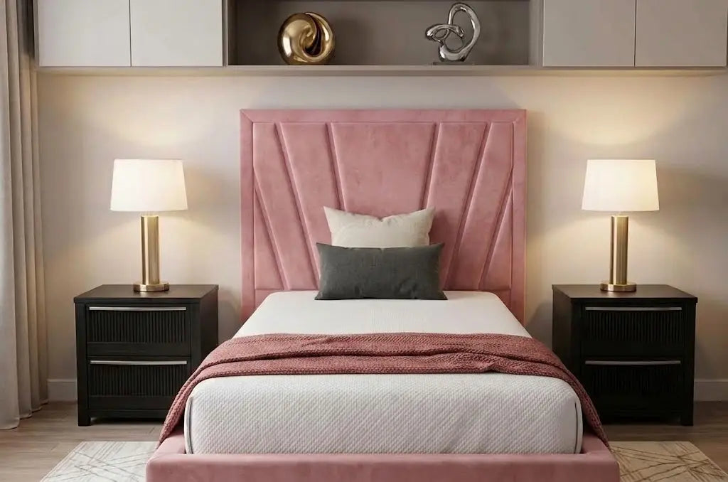 Boston Short Bed – Premium Upholstered Bed Frame | Single, Double, Queen & King Size | Compact Padded Headboard & Modern Bedroom Furniture