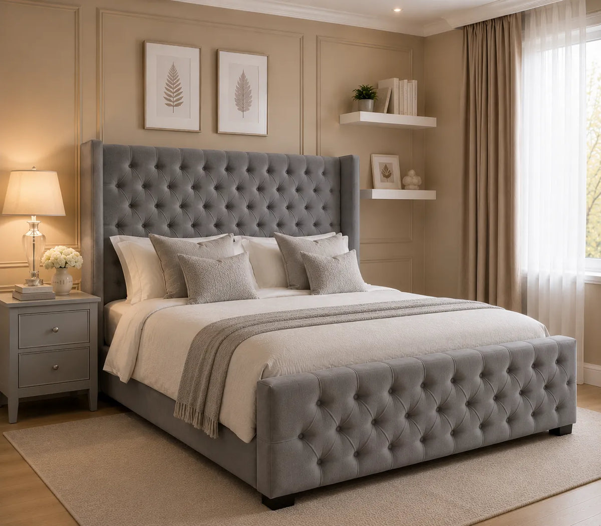Chester Bed Frame – Luxury Upholstered Fabric Bed | Single, Double, Queen & King Size | Modern Bedroom Furniture