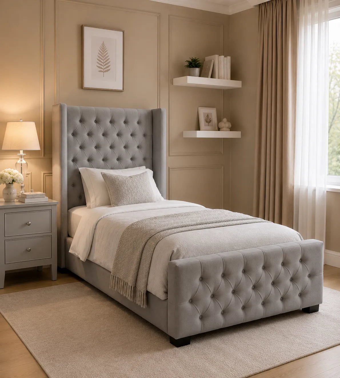 Chester Bed Frame – Luxury Upholstered Fabric Bed | Single, Double, Queen & King Size | Modern Bedroom Furniture