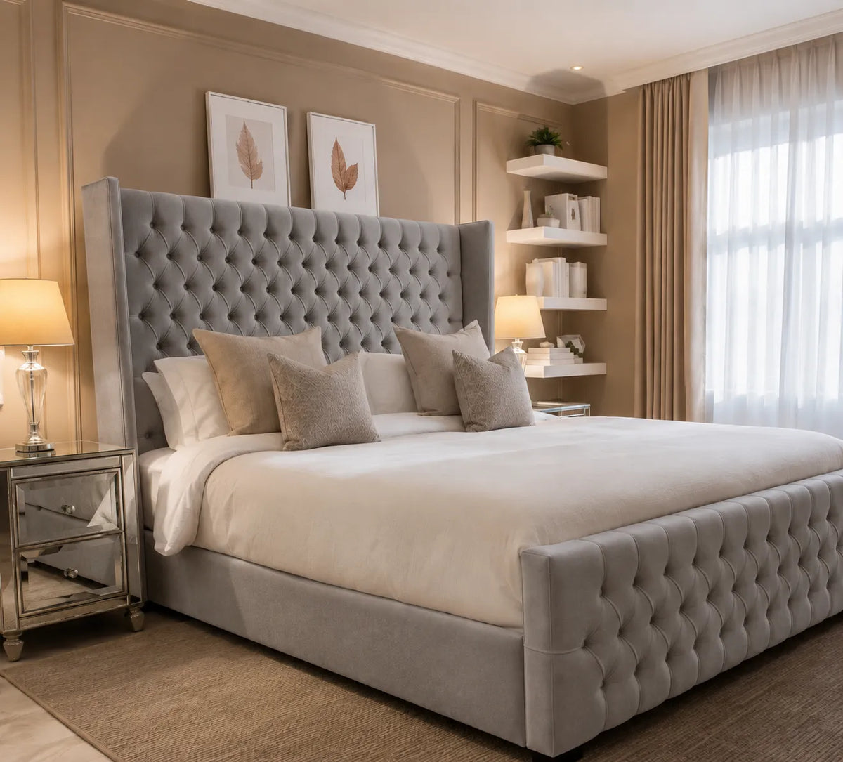 Chester Bed Frame – Luxury Upholstered Fabric Bed | Single, Double, Queen & King Size | Modern Bedroom Furniture