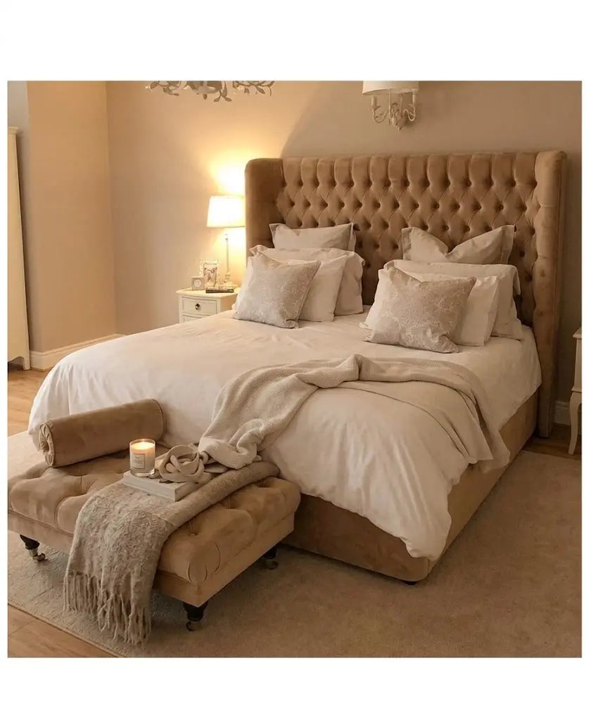 Hampton Wing Curve Bed – Curved Upholstered Bed Frame | Single, Double, Queen & King Size | Luxury Wingback Headboard & Modern Bedroom Furniture