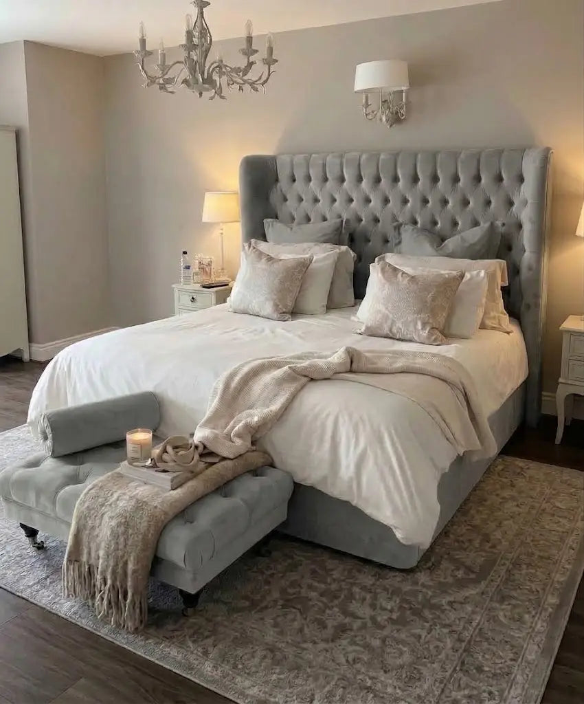 Hampton Wing Curve Bed – Curved Upholstered Bed Frame | Single, Double, Queen & King Size | Luxury Wingback Headboard & Modern Bedroom Furniture