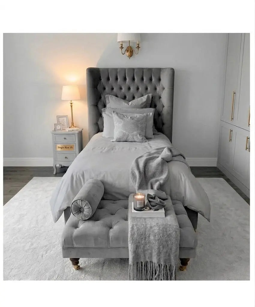 Hampton Wing Curve Bed – Curved Upholstered Bed Frame | Single, Double, Queen & King Size | Luxury Wingback Headboard & Modern Bedroom Furniture