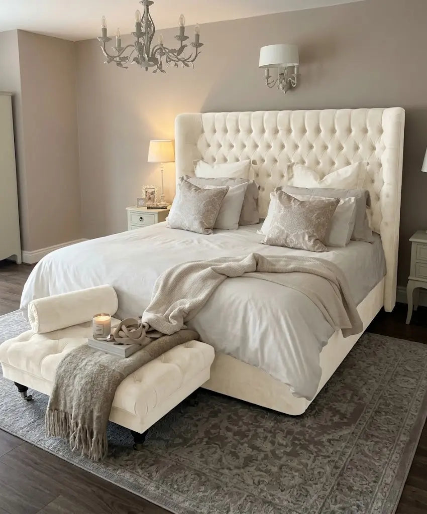 Hampton Wing Curve Bed – Curved Upholstered Bed Frame | Single, Double, Queen & King Size | Luxury Wingback Headboard & Modern Bedroom Furniture