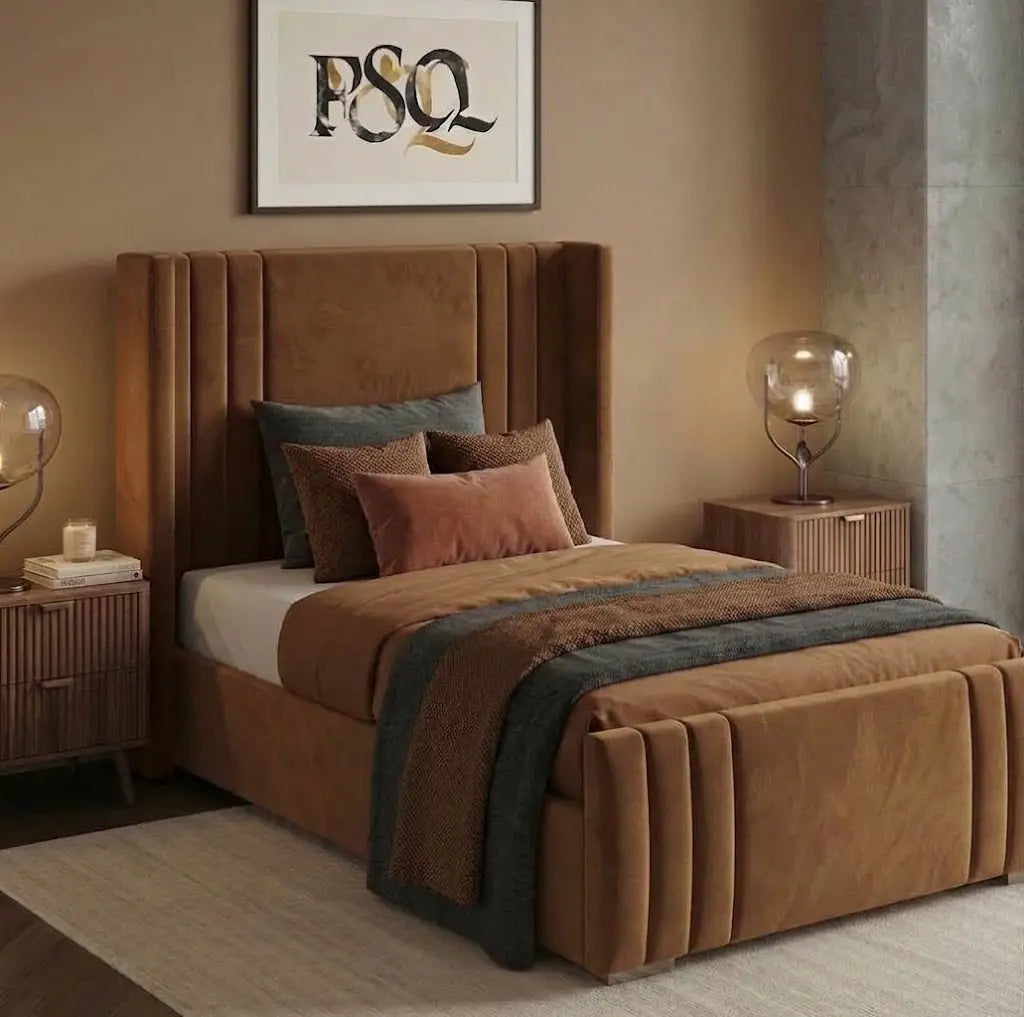 Hungry Wing Bed – Designer Wingback Bed Frame | Single, Double, Queen & King Size | Modern Upholstered Headboard & Elegant Bedroom Furniture