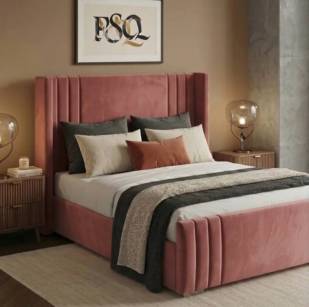 Hungry Wing Bed – Designer Wingback Bed Frame | Single, Double, Queen & King Size | Modern Upholstered Headboard & Elegant Bedroom Furniture