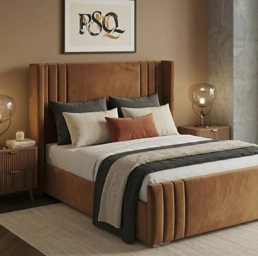 Hungry Wing Bed – Designer Wingback Bed Frame | Single, Double, Queen & King Size | Modern Upholstered Headboard & Elegant Bedroom Furniture