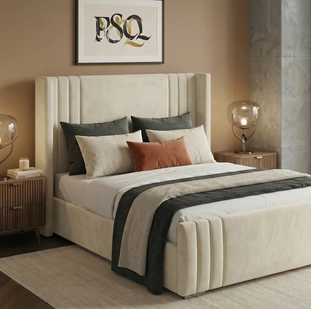 Hungry Wing Bed – Designer Wingback Bed Frame | Single, Double, Queen & King Size | Modern Upholstered Headboard & Elegant Bedroom Furniture