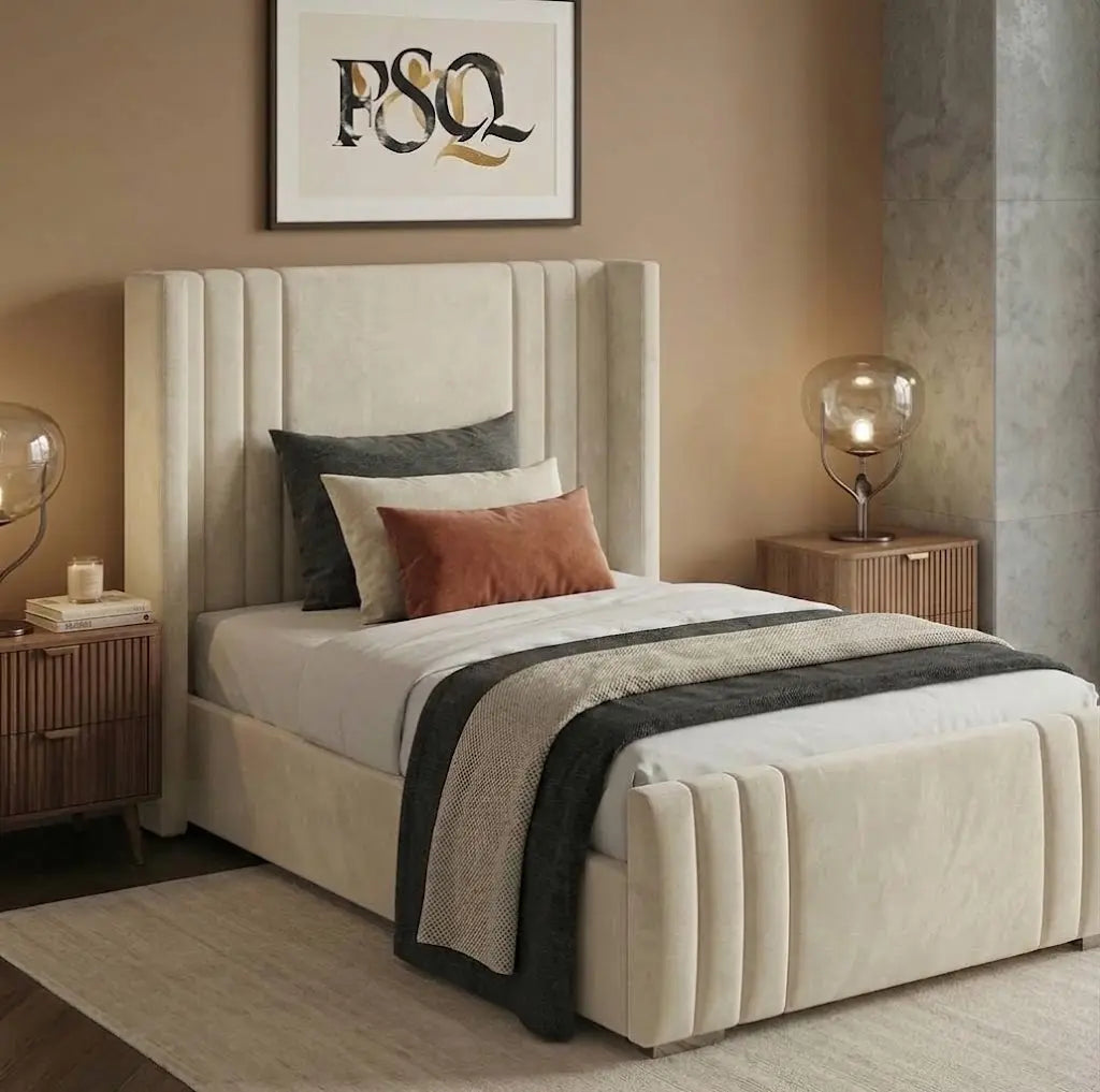 Hungry Wing Bed – Designer Wingback Bed Frame | Single, Double, Queen & King Size | Modern Upholstered Headboard & Elegant Bedroom Furniture