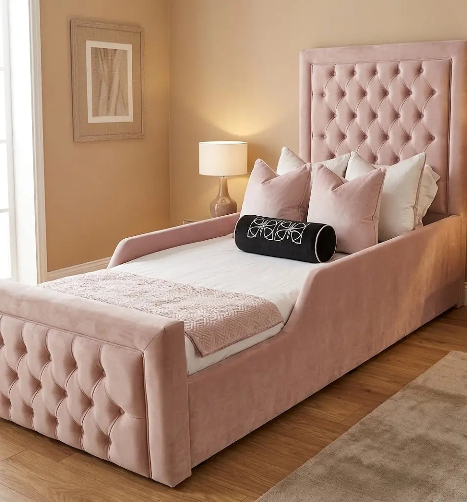 Kids Bed – Stylish Upholstered Bed Frame | Single, Double, Queen & King Size | Comfortable Padded Headboard & Modern Children’s Bedroom Furniture