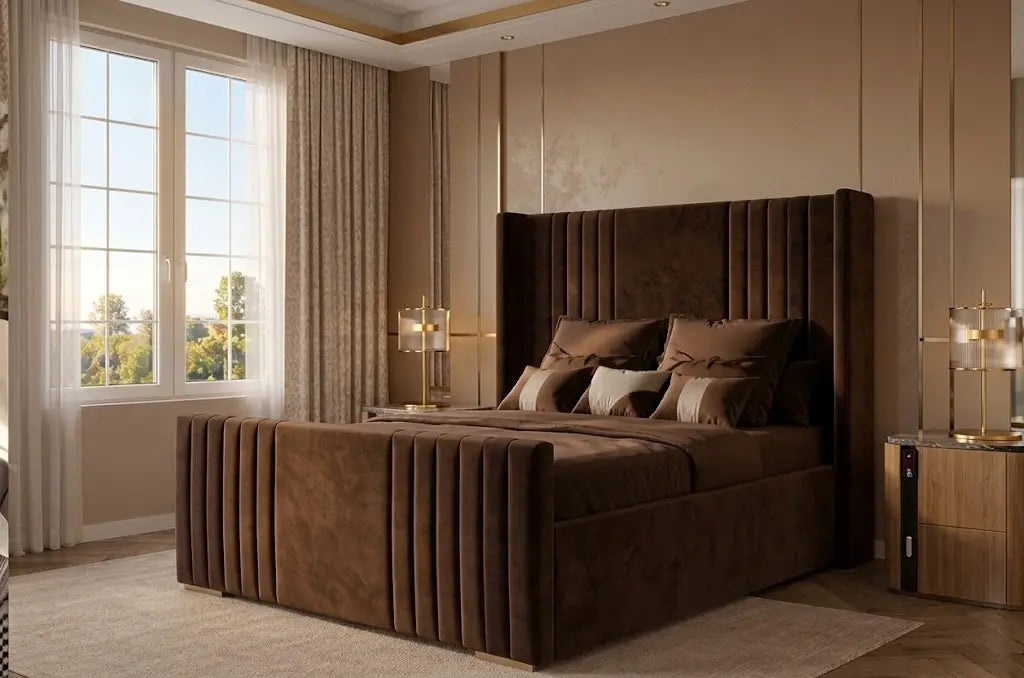 Manhattan Line Bed – Modern Upholstered Bed Frame | Single, Double, Queen & King Size | Premium Fabric Bedroom Furniture