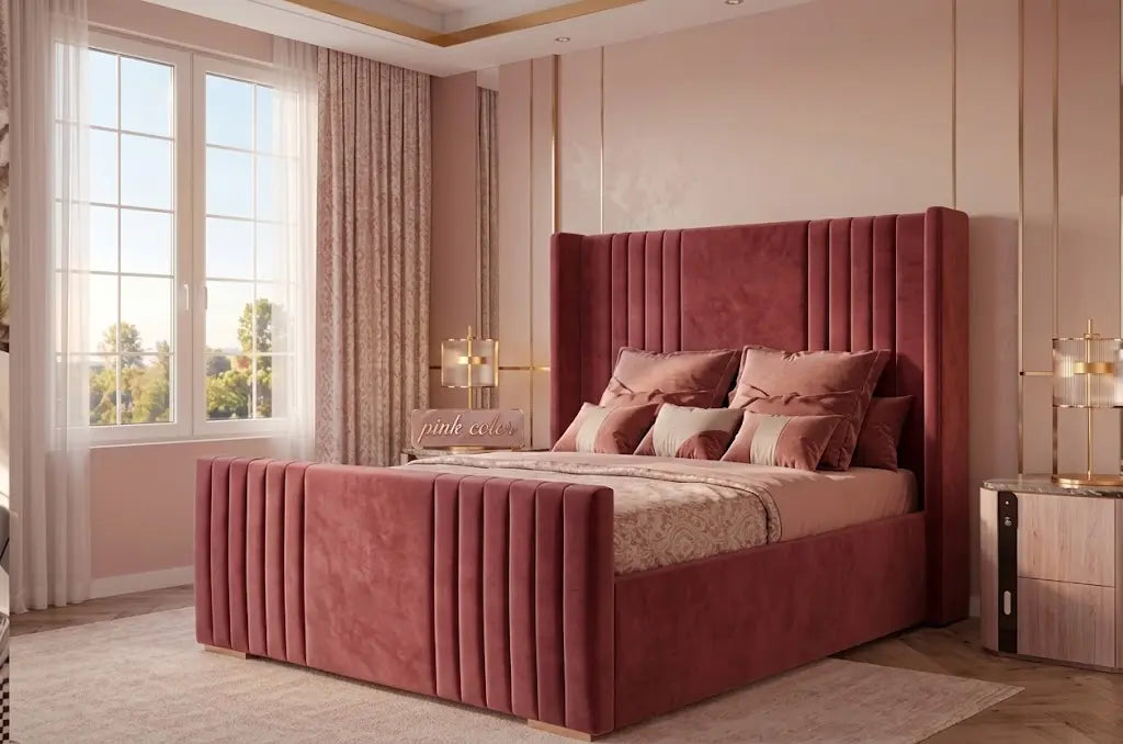 Manhattan Line Bed – Modern Upholstered Bed Frame | Single, Double, Queen & King Size | Premium Fabric Bedroom Furniture