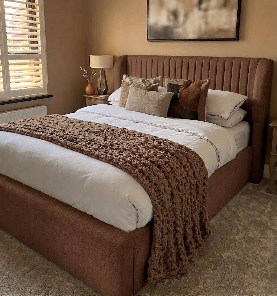 Luca Bed – Premium Upholstered Bed Frame | Single, Double, Queen & King Size | Elegant Fabric Headboard & Modern Luxury Bedroom Furniture