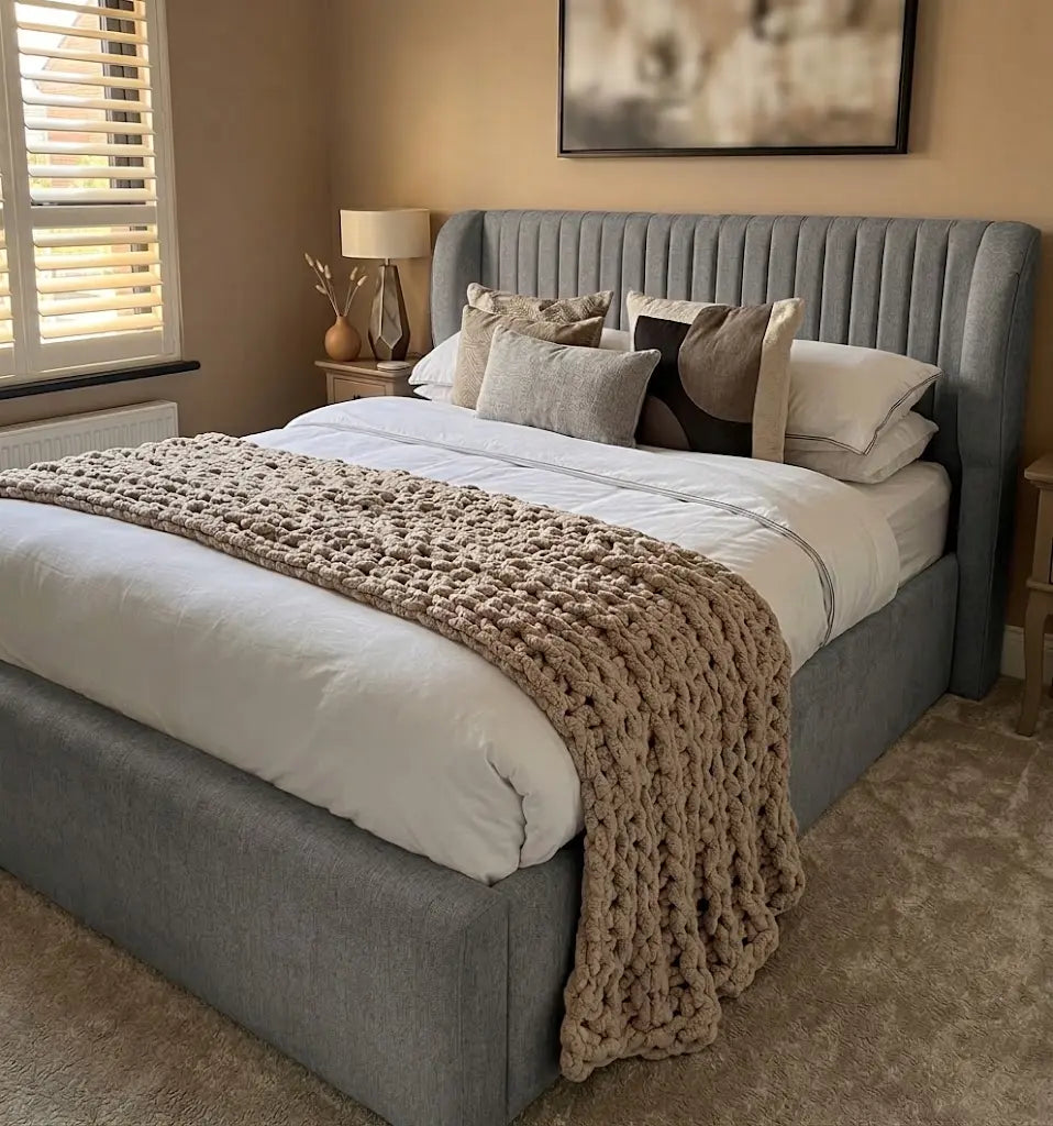 Luca Bed – Premium Upholstered Bed Frame | Single, Double, Queen & King Size | Elegant Fabric Headboard & Modern Luxury Bedroom Furniture