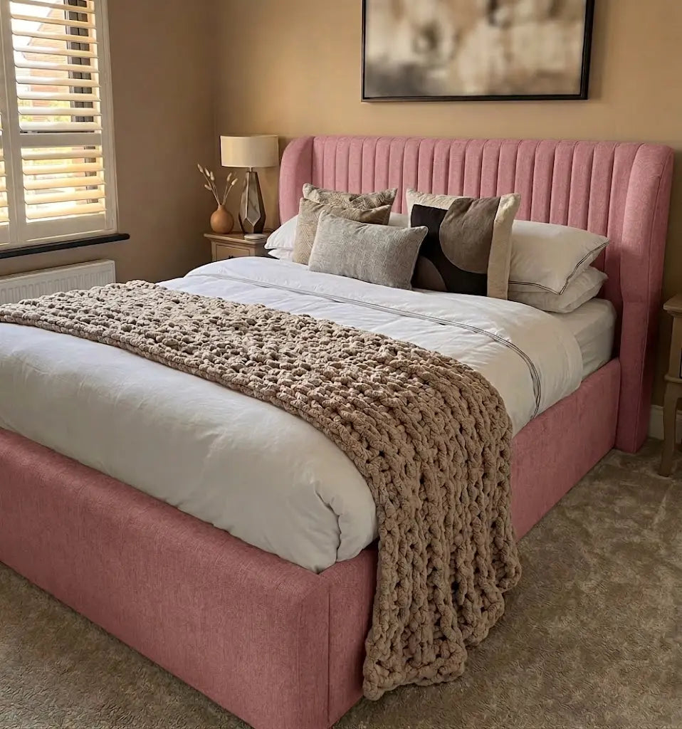Luca Bed – Premium Upholstered Bed Frame | Single, Double, Queen & King Size | Elegant Fabric Headboard & Modern Luxury Bedroom Furniture