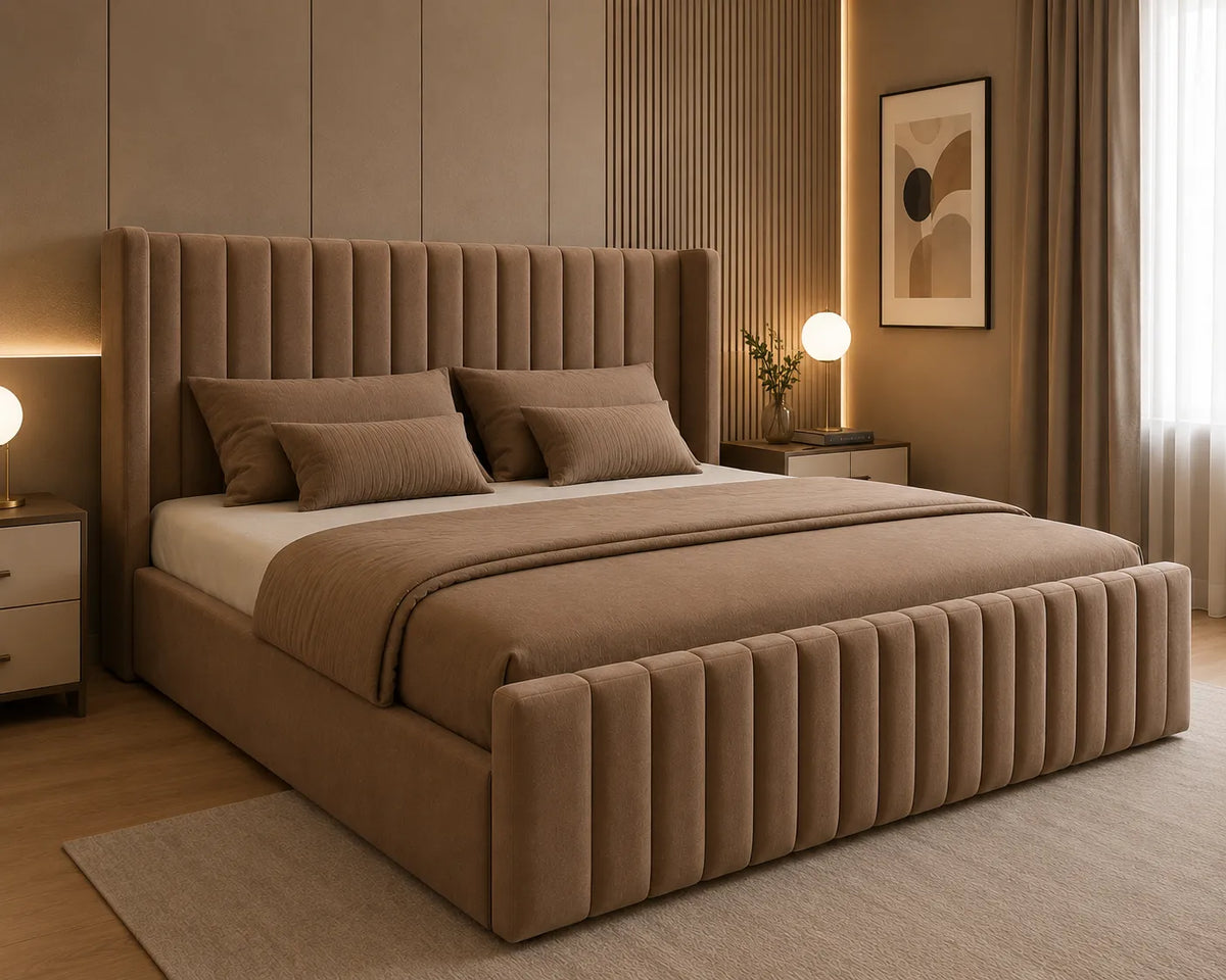 Manhattan Wing Bed – Modern Upholstered Bed with Wingback Headboard | Single, Double, Queen & King Size | Premium Bedroom Furniture