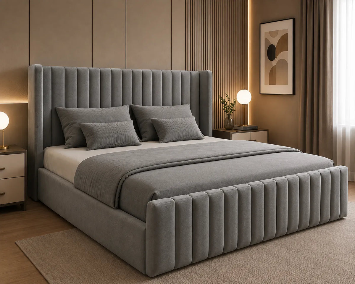 Manhattan Wing Bed – Modern Upholstered Bed with Wingback Headboard | Single, Double, Queen & King Size | Premium Bedroom Furniture