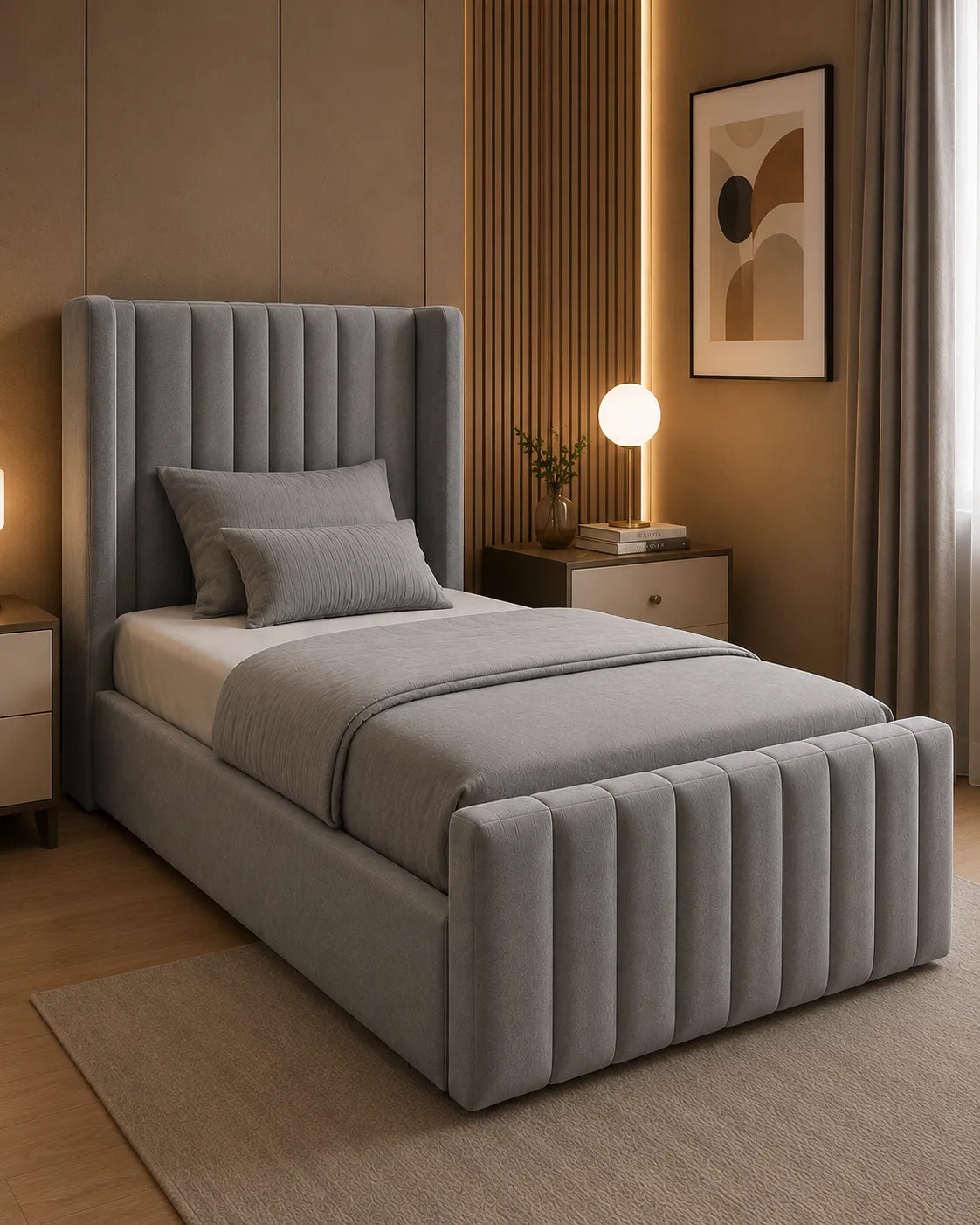 Manhattan Wing Bed – Modern Upholstered Bed with Wingback Headboard | Single, Double, Queen & King Size | Premium Bedroom Furniture