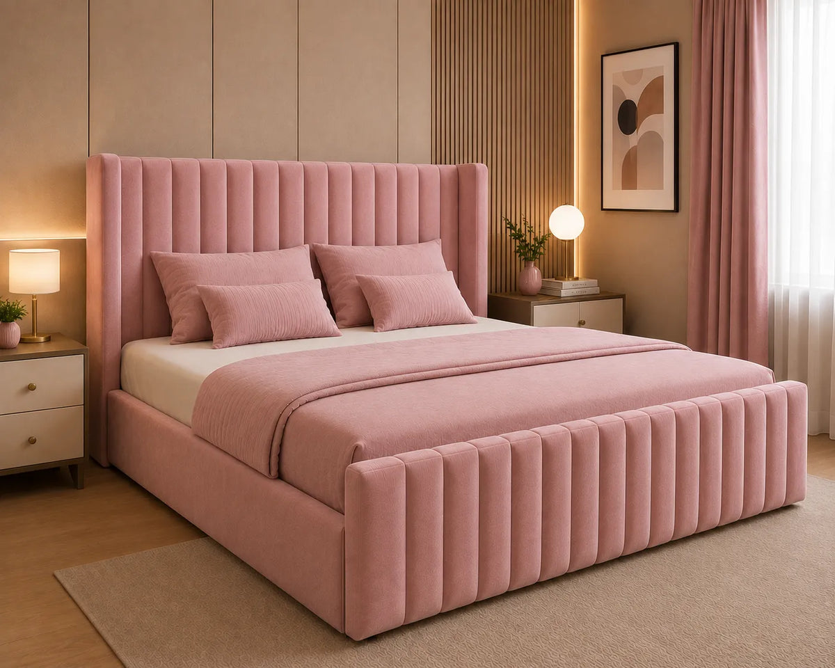 Manhattan Wing Bed – Modern Upholstered Bed with Wingback Headboard | Single, Double, Queen & King Size | Premium Bedroom Furniture