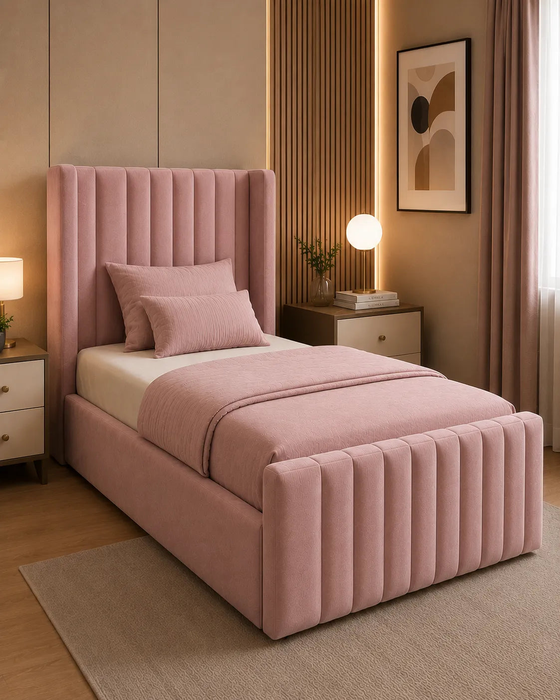 Manhattan Wing Bed – Modern Upholstered Bed with Wingback Headboard | Single, Double, Queen & King Size | Premium Bedroom Furniture