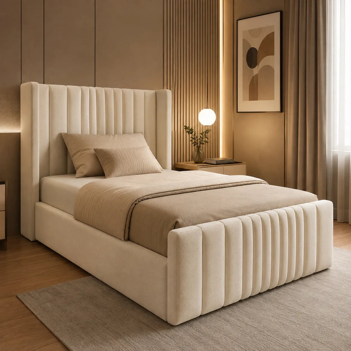 Manhattan Wing Bed – Modern Upholstered Bed with Wingback Headboard | Single, Double, Queen & King Size | Premium Bedroom Furniture