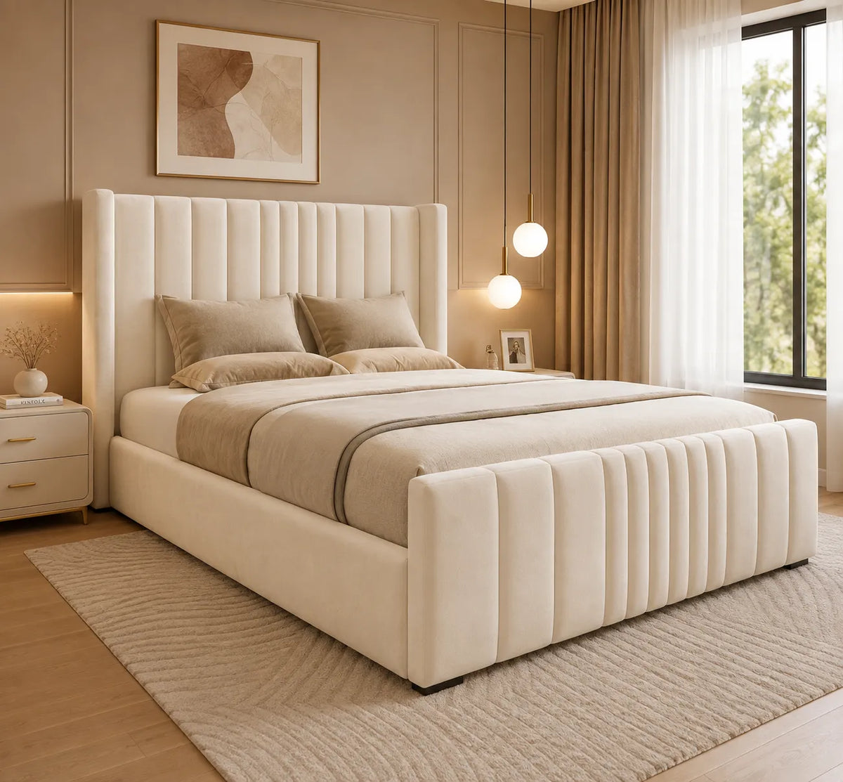Manhattan Wing Bed – Modern Upholstered Bed with Wingback Headboard | Single, Double, Queen & King Size | Premium Bedroom Furniture