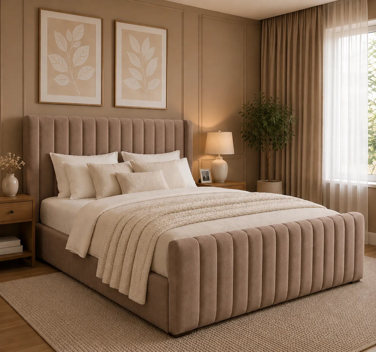 Miami Valentino Bed – Premium Fabric Bed with Statement Headboard | Single, Double, Queen & King Size | Modern Bedroom Furniture