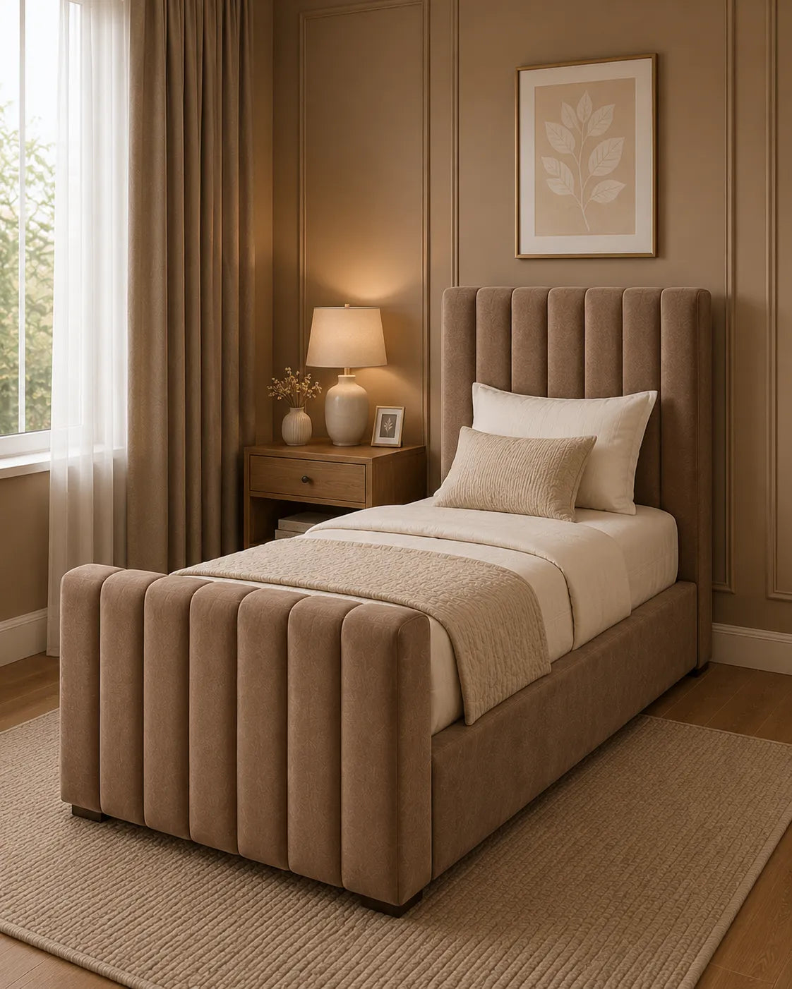 Miami Valentino Bed – Premium Fabric Bed with Statement Headboard | Single, Double, Queen & King Size | Modern Bedroom Furniture