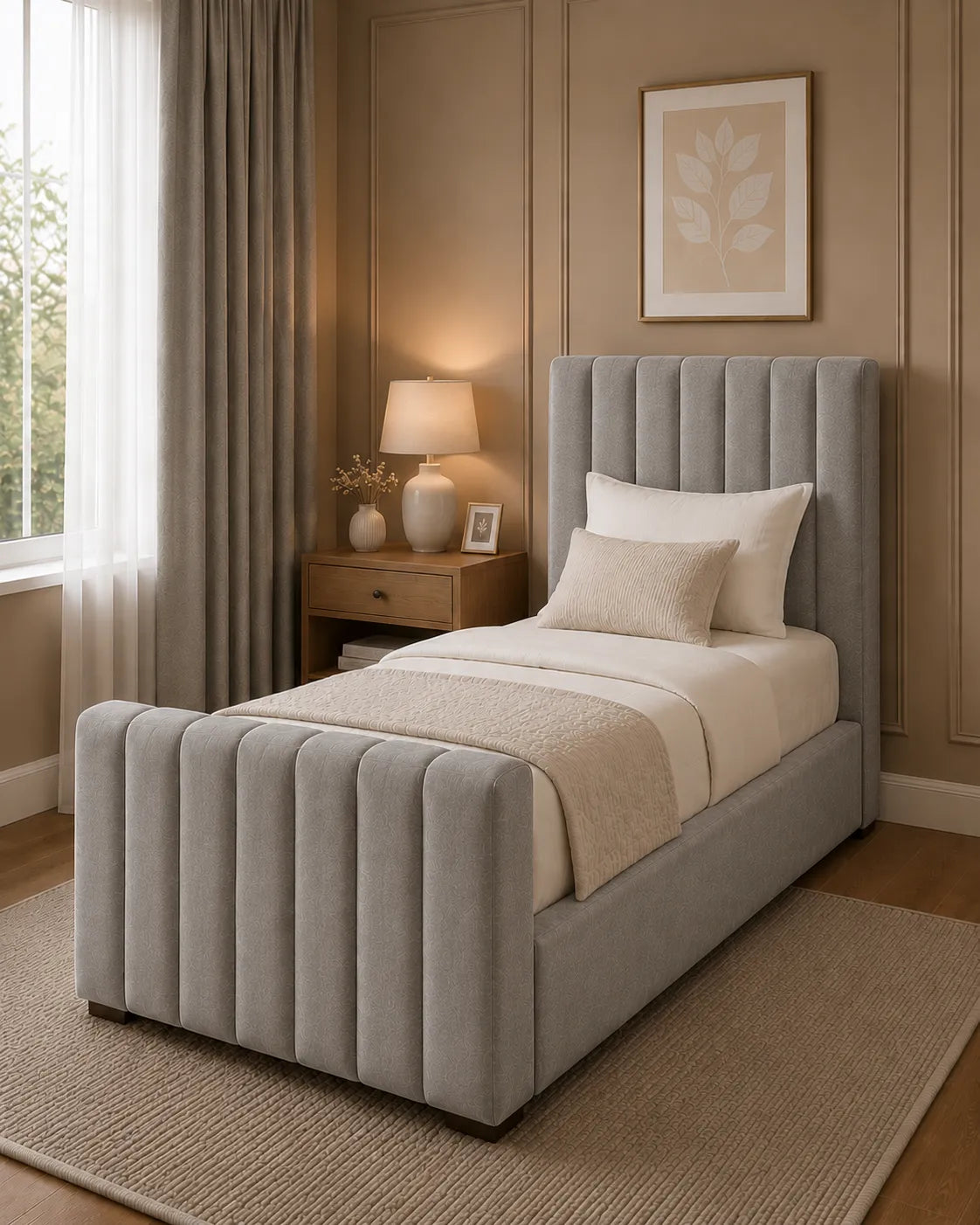 Miami Valentino Bed – Premium Fabric Bed with Statement Headboard | Single, Double, Queen & King Size | Modern Bedroom Furniture