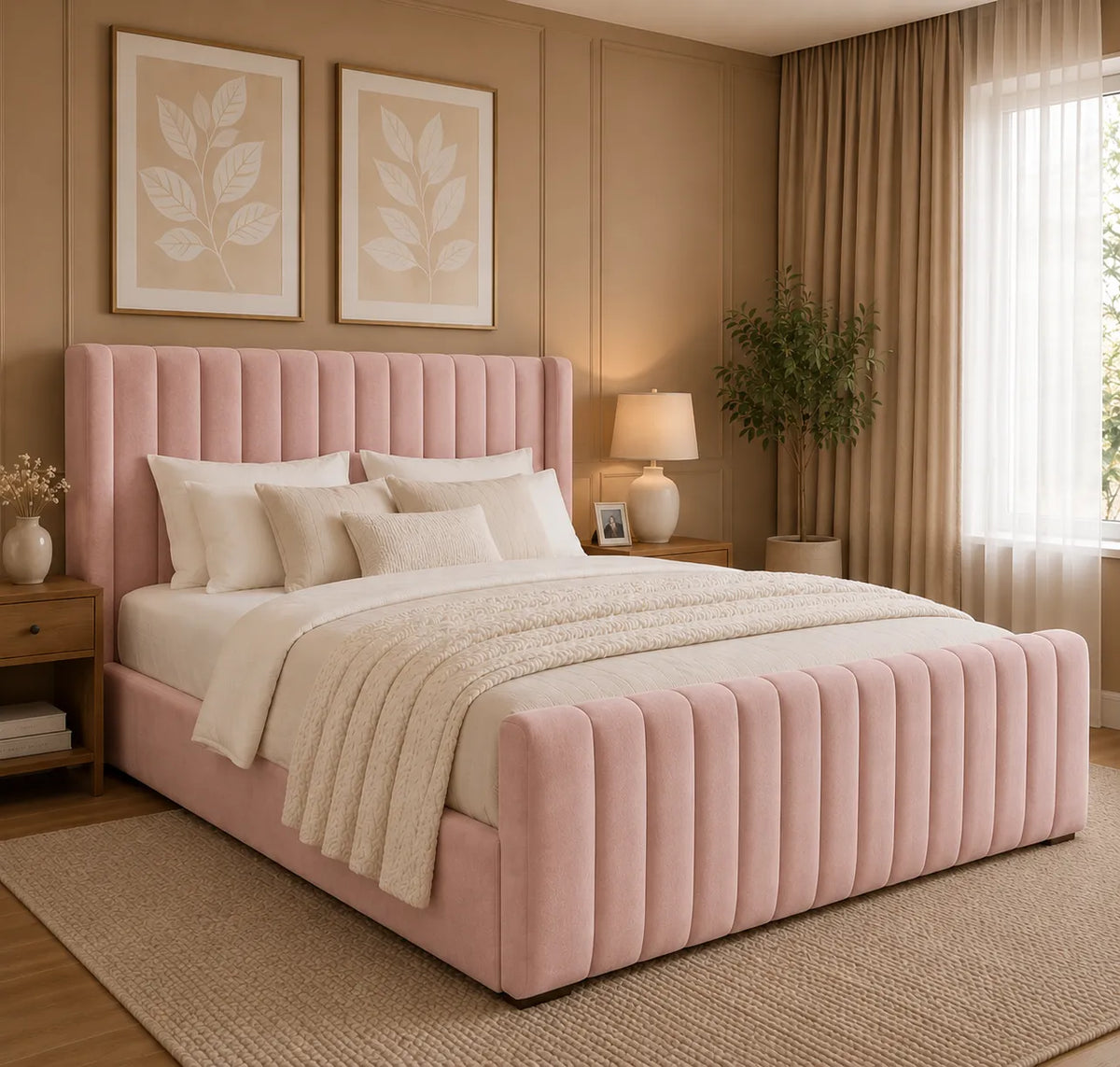 Miami Valentino Bed – Premium Fabric Bed with Statement Headboard | Single, Double, Queen & King Size | Modern Bedroom Furniture