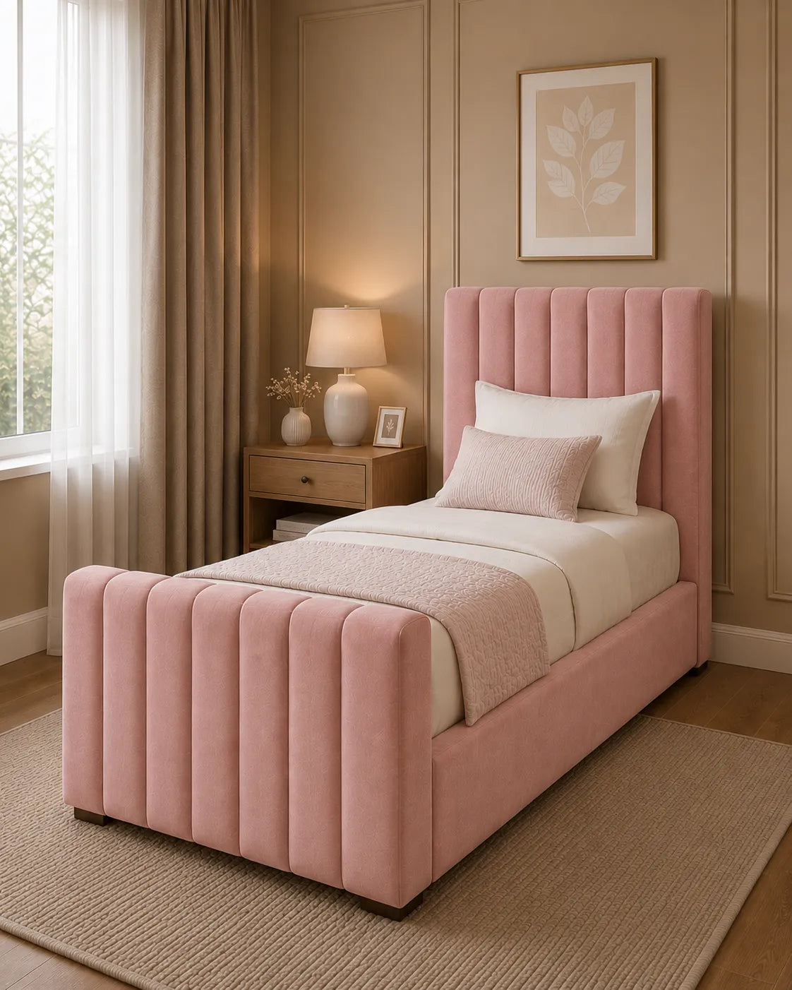 Miami Valentino Bed – Premium Fabric Bed with Statement Headboard | Single, Double, Queen & King Size | Modern Bedroom Furniture