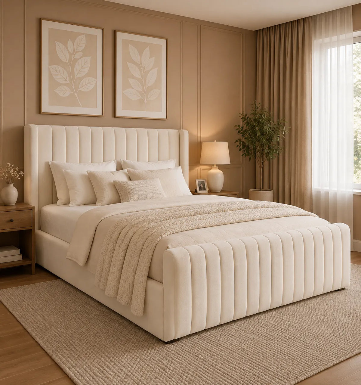 Miami Valentino Bed – Premium Fabric Bed with Statement Headboard | Single, Double, Queen & King Size | Modern Bedroom Furniture