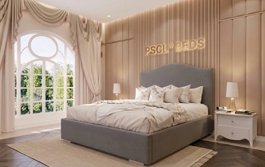 Plain Church Bed – Elegant Fabric Bed with Headboard | Single, Double, Queen & King Size | Classic Luxury Bedroom Furniture