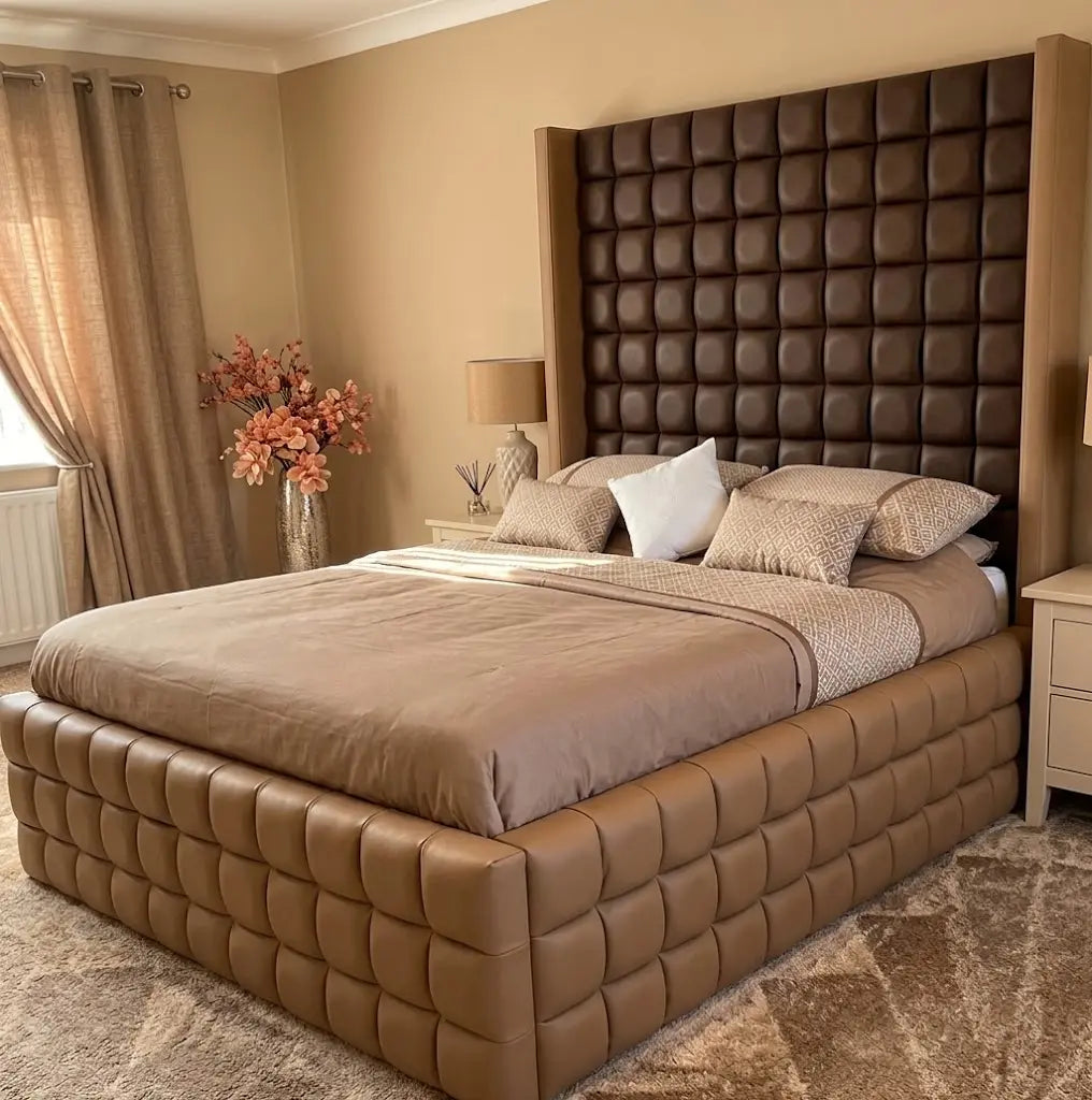 Qiub Napoli Bed Frame – Luxury Upholstered Bed | Single, Double, Queen & King Size | Premium Fabric Headboard & Modern Bedroom Furniture