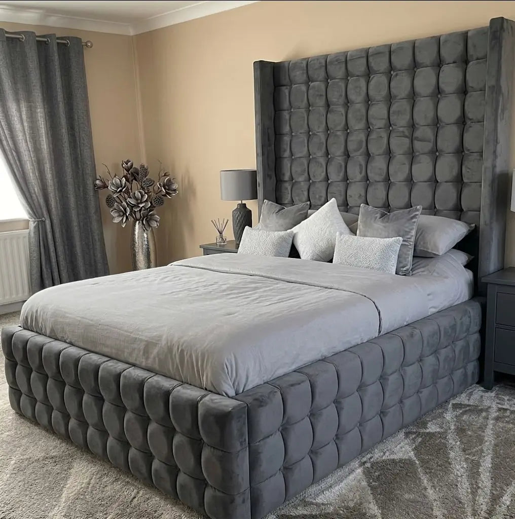Qiub Napoli Bed Frame – Luxury Upholstered Bed | Single, Double, Queen & King Size | Premium Fabric Headboard & Modern Bedroom Furniture