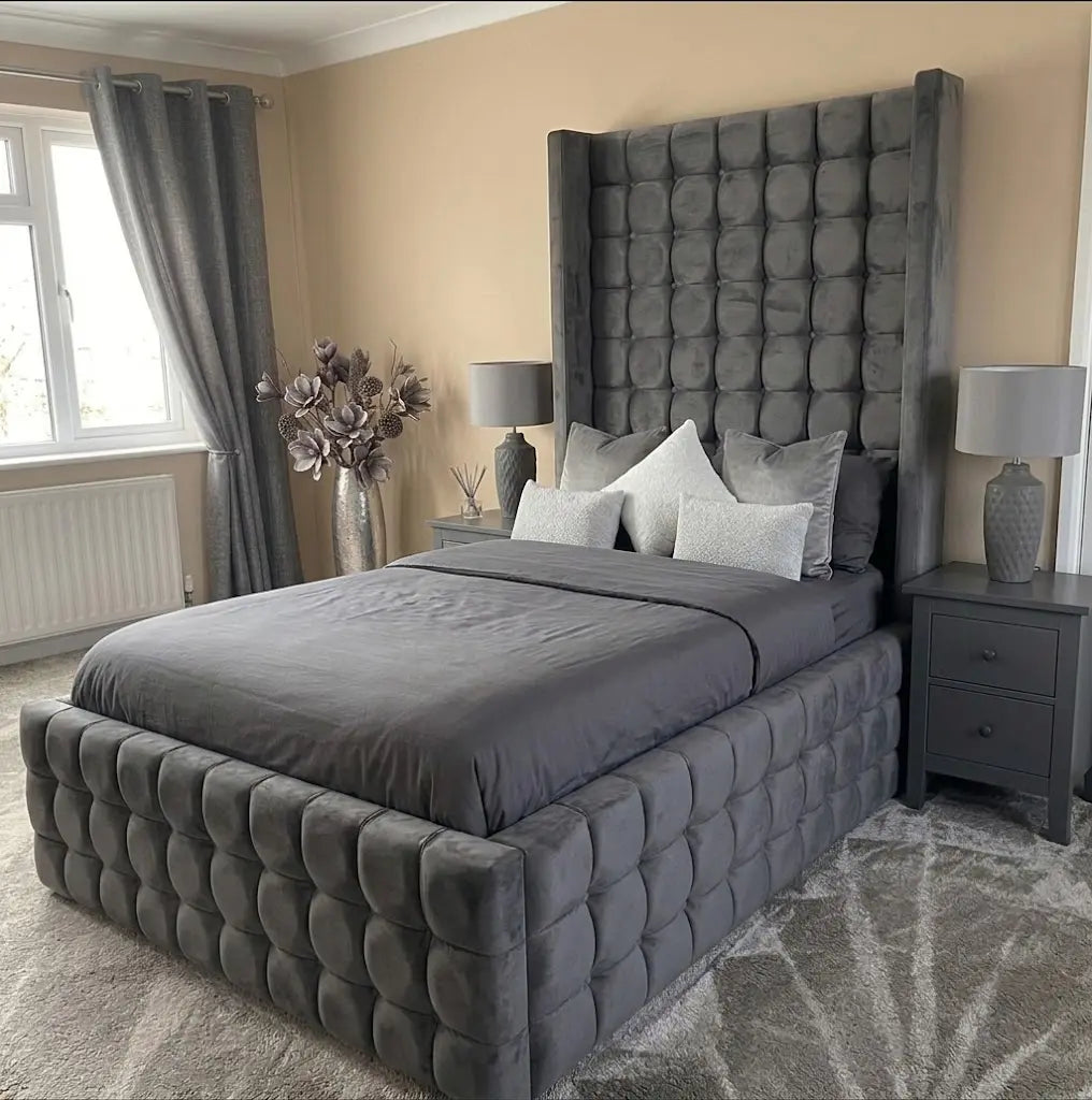 Qiub Napoli Bed Frame – Luxury Upholstered Bed | Single, Double, Queen & King Size | Premium Fabric Headboard & Modern Bedroom Furniture