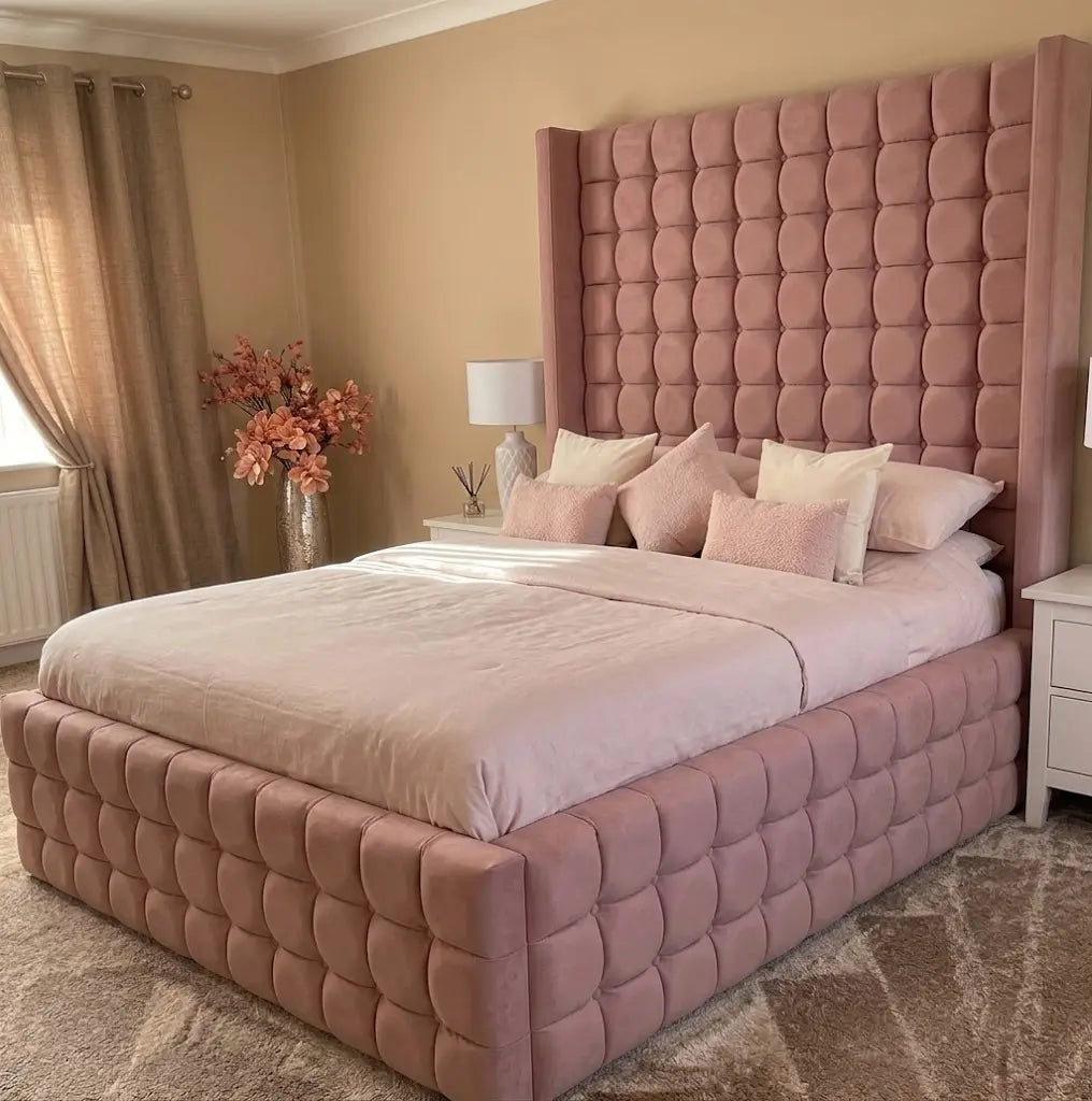 Qiub Napoli Bed Frame – Luxury Upholstered Bed | Single, Double, Queen & King Size | Premium Fabric Headboard & Modern Bedroom Furniture