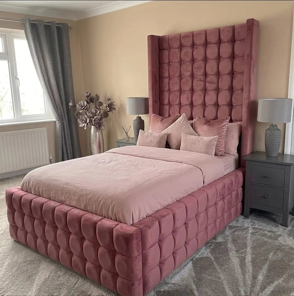 Qiub Napoli Bed Frame – Luxury Upholstered Bed | Single, Double, Queen & King Size | Premium Fabric Headboard & Modern Bedroom Furniture