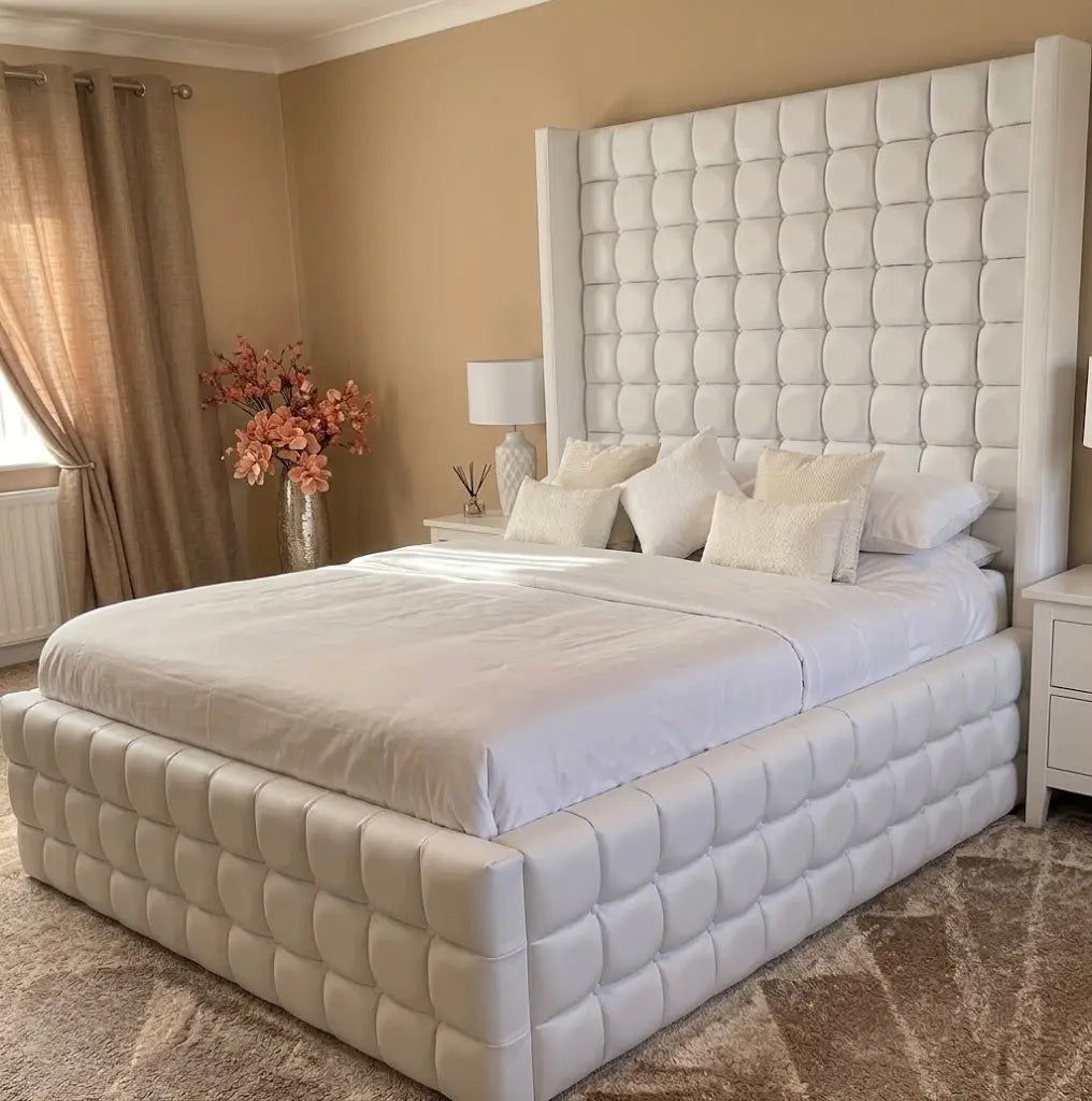 Qiub Napoli Bed Frame – Luxury Upholstered Bed | Single, Double, Queen & King Size | Premium Fabric Headboard & Modern Bedroom Furniture