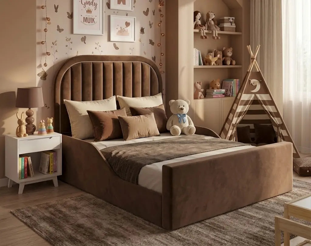 Round Kids Bed – Premium Upholstered Children’s Bed | Single, Double, Queen & King Size   | Soft Curved Design, Padded Headboard & Stylish Kids Bedroom Furniture