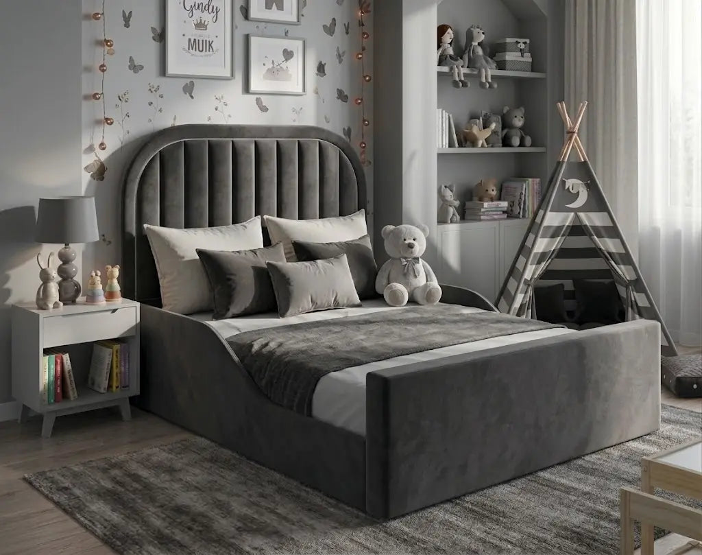 Round Kids Bed – Premium Upholstered Children’s Bed | Single, Double, Queen & King Size   | Soft Curved Design, Padded Headboard & Stylish Kids Bedroom Furniture