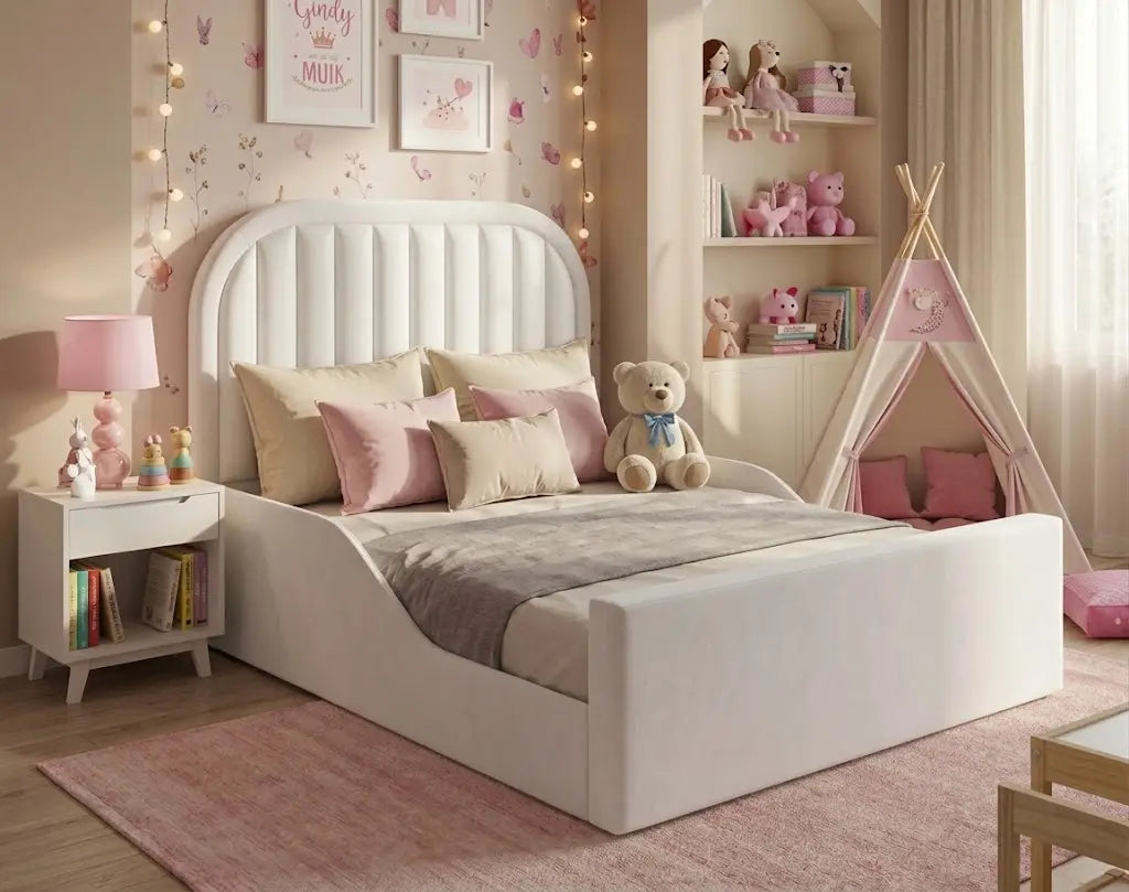 Round Kids Bed – Premium Upholstered Children’s Bed | Single, Double, Queen & King Size   | Soft Curved Design, Padded Headboard & Stylish Kids Bedroom Furniture