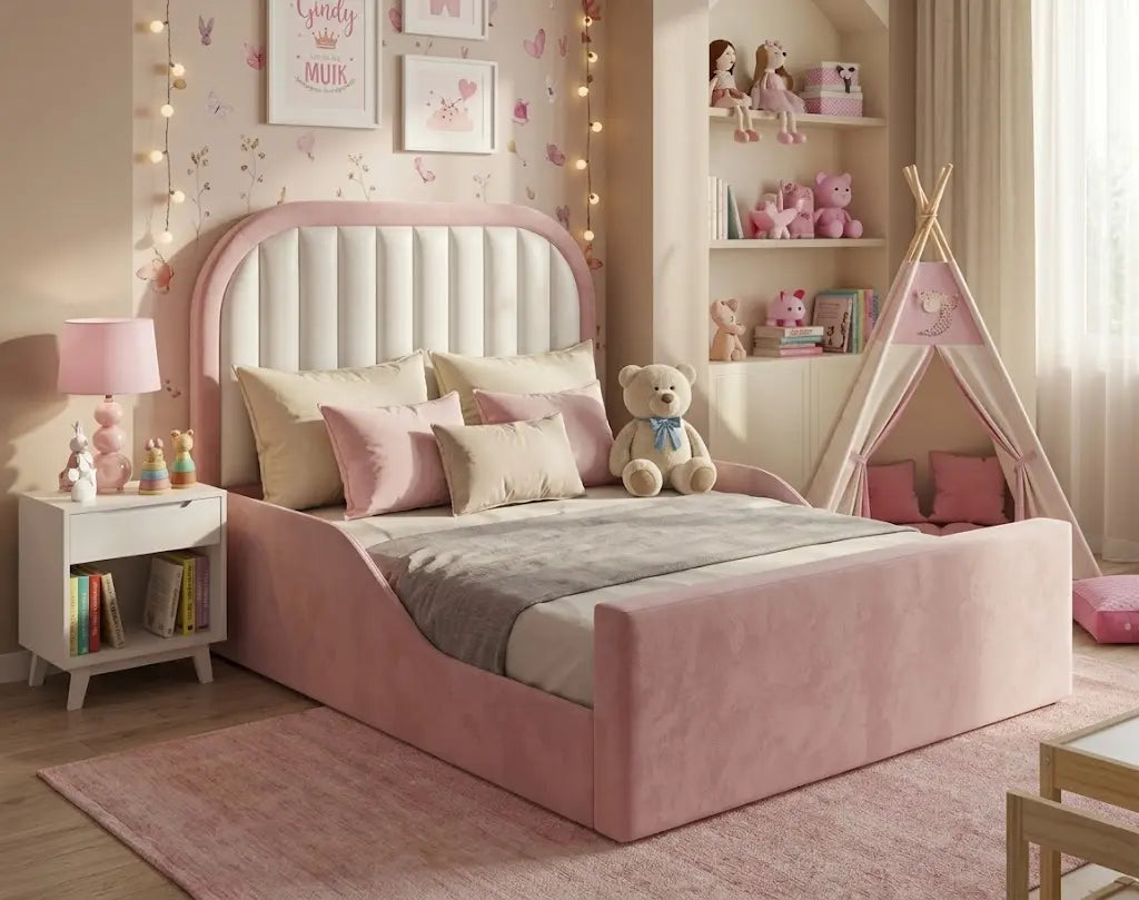 Round Kids Bed – Premium Upholstered Children’s Bed | Single, Double, Queen & King Size   | Soft Curved Design, Padded Headboard & Stylish Kids Bedroom Furniture