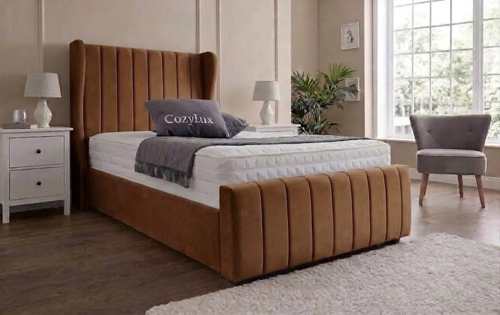 Valentino Thick Panel Bed – Luxury Padded Fabric Bed | Single, Double, Queen & King Size | Modern Statement Headboard